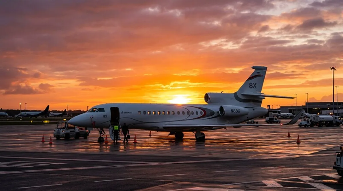 Jet privado en la plataforma